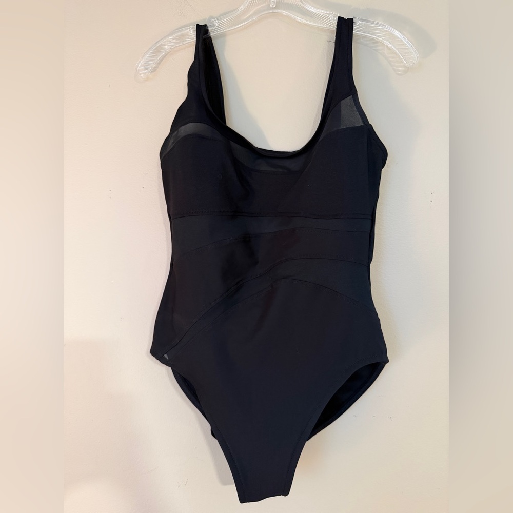 Miraclesuit Black Mesh Panel Bathing Suit Size 12